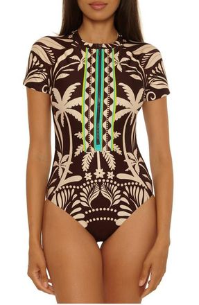 Trina Turk Syros Front Zip One-Piece Swimsuit in Multi at Nordstrom, Size X-Small