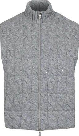 Gran Sasso Jassen, Dames, Grijs, M, Wol, Lambswool & Cashmere Vest met Volledige Ritssluiting