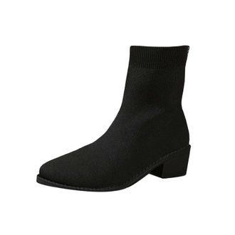 Generic Womens Knit Ankle Boots - Stretch Fabric Block Heel Sock Boots with Sleek Square Toe, Soft Breathable Comfortable Short Boots to Pair with Skinny Jean