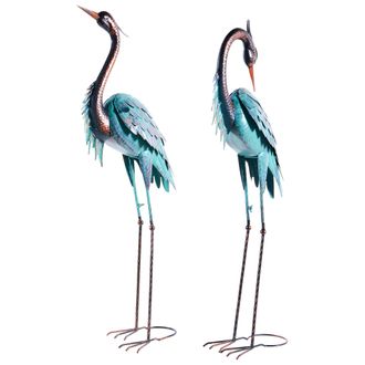 Beliani Conjunto De 2 Esculturas De P&aacute;jaro De Metal Hierro Hecha A Mano Animal De Pie Decoraci&oacute;n Azul Malolos