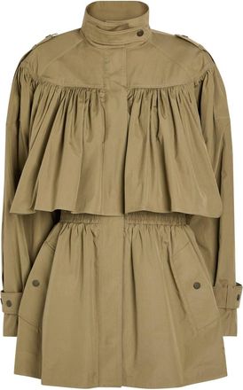 Chlo&eacute; Gathered Cotton-poplin Coat - Olive - 40 (UK12 / M)