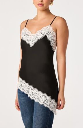 ASTR the Label Analise Lace Trim Asymmetric Satin Camisole in Black at Nordstrom, Size X-Small