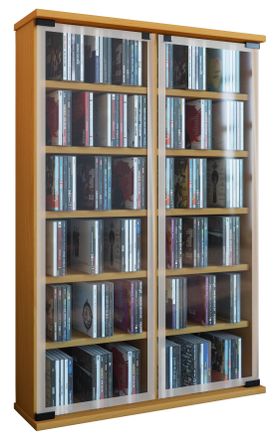 ebuy24 Ebuy24 - Vcm Cd Shelf Wood Gabinete De Cd Con Puertas De Vidrio De Seguridad Esg Para 300 Cd O 130 Dvds 72-videos Dimensiones: Al. 92 X An. 60 X P. 18