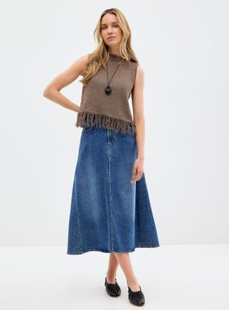 Contemporaine Womens Natural knit fringed sweater vest Exclusive collection from Italy
