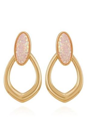Vince Camuto Faux Stone Doorknocker Earrings in Goldtone/Pink Opal at Nordstrom Rack