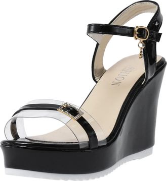 Generic Cocila Platform Sandals Fashion Summer Women Heel Buckle Solid Color Casual Black, 5.5 Purple Black Sandal Heels Sparkly Wide Fit Womens Shoes Gold Gl