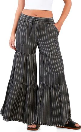 BILLY T Fancy Cotton Blend Tiered Pants in Grey Pin Stripe at Nordstrom, Size X-Large
