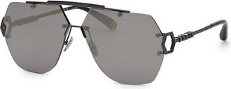 Philipp Plein Philipp Plein Sunglasses Aviator Rimless, Black Frame And Grey Silver Mirror Lens Spp111672X