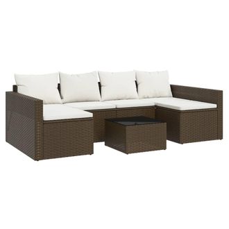 vidaXL Set Muebles De Jard&iacute;n 2 Piezas Y Cojines Rat&aacute;n Sint&eacute;tico Marr&oacute;n Vidaxl