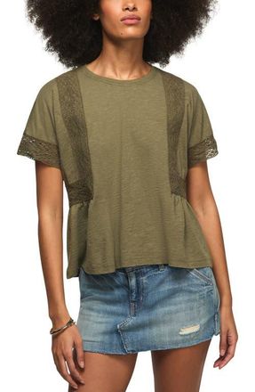 Lucky Brand Lace Trim Peplum T-Shirt in Dusty Olive at Nordstrom, Size X-Large