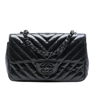 Chanel Pre-owned Quilted Patent Crossbody - Dames - Pre-owned - Zwart - Maat: ONE Size Leer