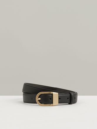 Reiss Black Leather Curved-buckle Belt, XS