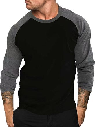 Generic T Shirts for Men UK Color Block Round Neck Active Wear Fashion Long Sleeve Tops Loose Gym Workout Athletic Pullover Casual Patchwork Raglan Tshirts Sp