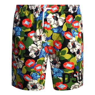 Dsquared2 Mens Colourful Floral All-Over Design Green Swim Shorts Cotton - Size X-Small