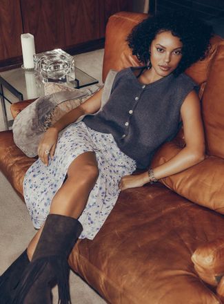 Icone Womens Sheer chiffon button-front midi skirt