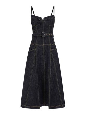 Self Portrait Indigo Denim Flared Midi Dress