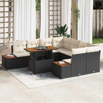 vidaXL Vidaxl - Conjunto De Comedor De Jard&iacute;n Con Coj&iacute;n 9 Pcs Negro Beige