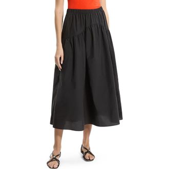 Theory Cotton Blend Midi Skirt in Black at Nordstrom, Size X-Large