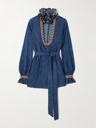 Valentino Garavani Blusa In Chambray Con Ricami, Decorazioni E Ruches