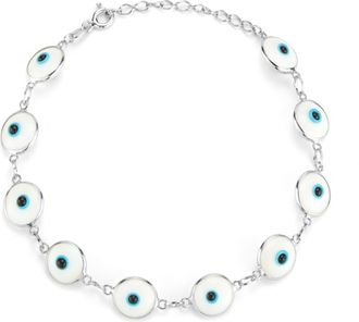Glaze Jewelry Sterling Silver White Enamel Evil Eye Bracelet