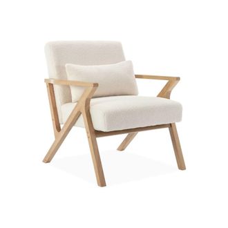 Sweeek Sill&oacute;n estilo escandinavo de madera de hevea borreguito, blanco