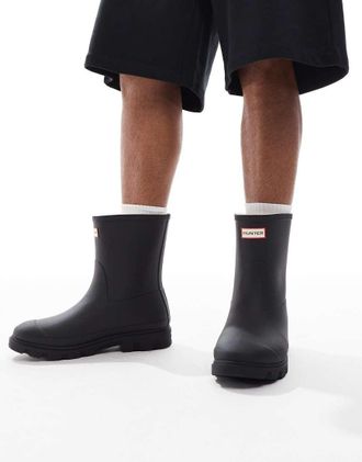 Hunter Downpour - Stivaletti da pioggia unisex neri foderati-Nero