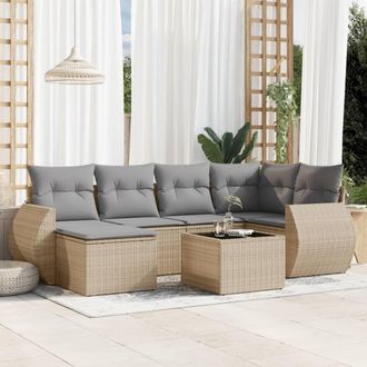 vidaXL Vidaxl - Set Sof&aacute;s De Jard&iacute;n 7 Piezas Y Cojines Rat&aacute;n Sint&eacute;tico Beige