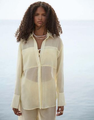 4th & Reckless Camicia da mare taglio lungo semitrasparente gialla in coordinato-Giallo