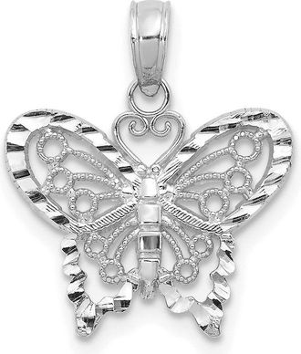 Diamond2Deal 14K White Gold Diamond-cut Butterfly Pendant
