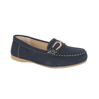 Jo & Joe Womens Suede Comfort Loafers with Gold Buckle - Cushioned Slip-On Casual Flats for Everyday Wear Sizes 4-8 (Navy, UK Footwear Size System, Adult, Wome