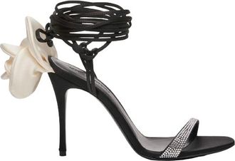 Magda Butrym Ivory Flower Wrap Around Black Satin HeeI Size 38