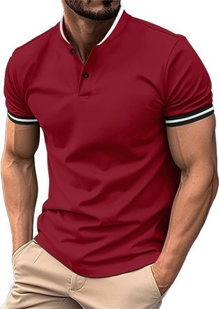 Generic Stand-up Collar Polo Shirts for Men UK - Breathable Golf Polo Shirts Summer Solid Color Casual Or Working Polo Shirt Simple Pocketless Polo Shirts Out