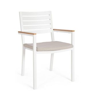 Konte Design Conjunto de 4 sillas de jard&iacute;n beige con coj&iacute;n y efecto madera