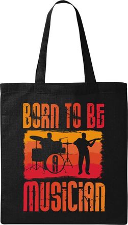 Generic Born To Be A Musician Orange Logo Natural Ecological Cotton Tote Bag Black