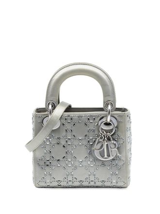 Dior 2018 Mini Satin Cannage Strass Crystal Embellished Lady Dior satchel - Grigio