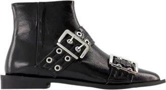 Ganni Leather boots - Dames - Enkellaarsjes - Zwart - 37 EU - Leer - Schoenen