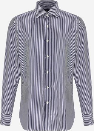 Finamore Mens Striped Cotton Shirt Navy