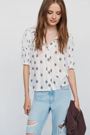 Pilcro Everlyn Puff-Sleeve Swing Blouse by Pilcro