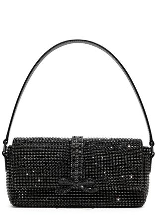 トートバッグ Self-Portrait Rhinestone-Embellished Structured Handbag With Self-Portrait The Bow Micro Embellished Tote Bag - Silver