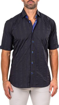Maceoo Galileo Marthy Short Sleeve Button-Up Shirt in Black at Nordstrom, Size 4