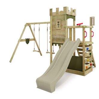 Fatmoose Torre De Escalada De Madera Fatmoose Boldbaron Boost Estilo Castillo Con Columpio En Verde Salvia