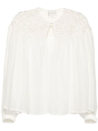 Forte_Forte Blouse met gehaakt vlak - Wit