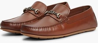Tommy Hilfiger Mens Flag Hardware Leather Driving Loafer - Winter Cognac - US 11.5 / EU 45