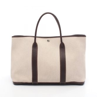Herm&egrave;s Beige Brown Canvas Toile H Negonda Leather Tote Bag (Pre-Owned)