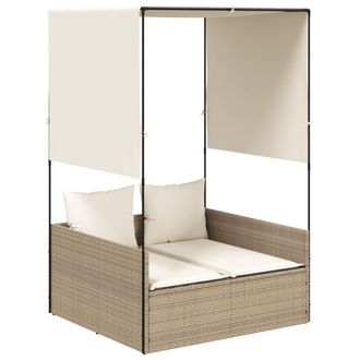 vidaXL Tumbona Doble Con Techo Y Cortinas Rat&aacute;n Sint&eacute;tico Beige Vidaxl