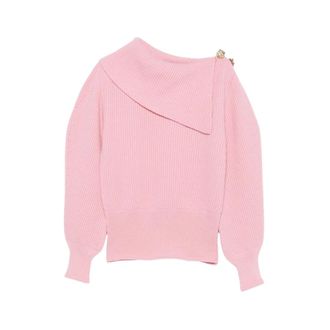 Blumarine Truien & Vesten, Dames, Roze, S, Wol, Ribbed Off-shoulder Sweater