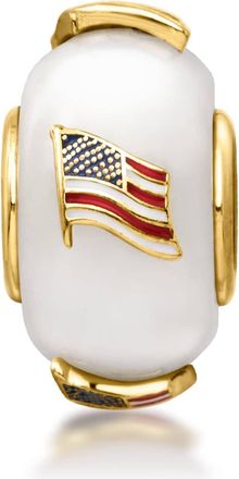 Ross-Simons White Jade and Multicolored Enamel American Flag Bead Charm in 18kt Gold Over Sterling
