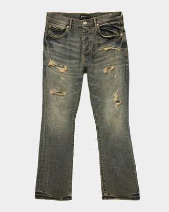 Purple Quilted Destroyed Bootcut Jeans