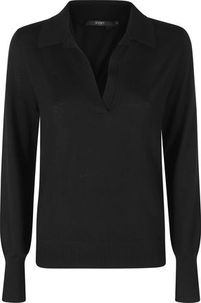 Seventy Classic Black Polo Sweater with Ribbed Trim