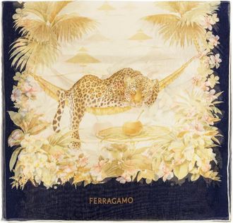 Ferragamo Accessoires, Dames, Geel, ONE Size, Zijden sjaal met bloemenmotief